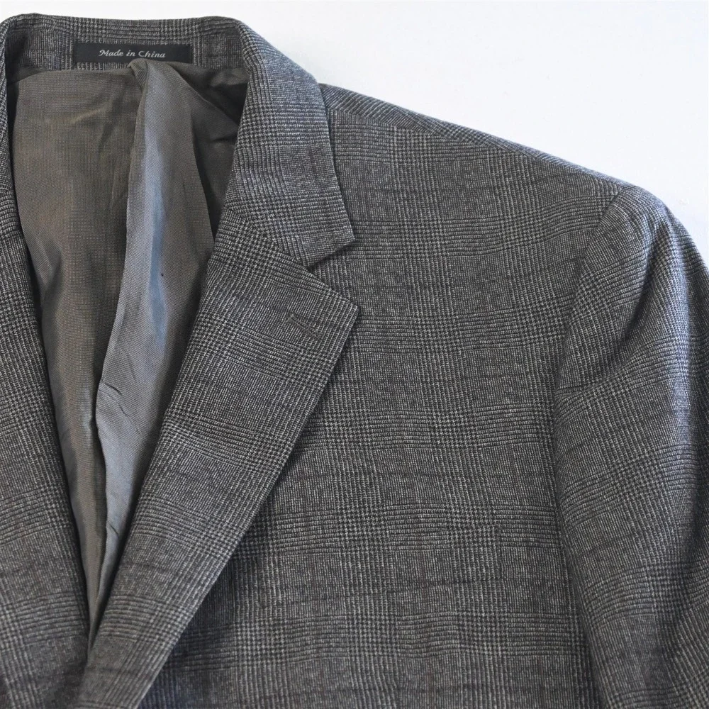 Michael Kors 46R Glenn Check 100% Wool Flannel Blazer Suit Jacket Sport Coat